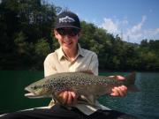 Eben, Otto and Andrew fly fishing Slovenia July, Brtown trout lake